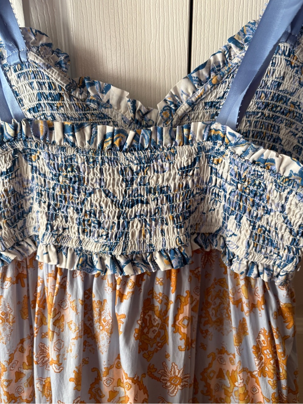 free people Bluebell White Floral Patchwork Cotton Poplin Smocked Maxi Dress S - Picture 9 of 11